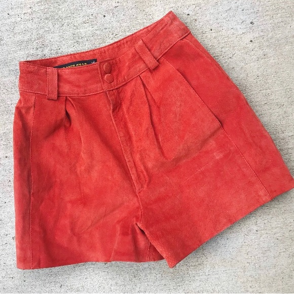 Red/Orange Vintage Genuine Suede Shorts - Picture 1 of 5
